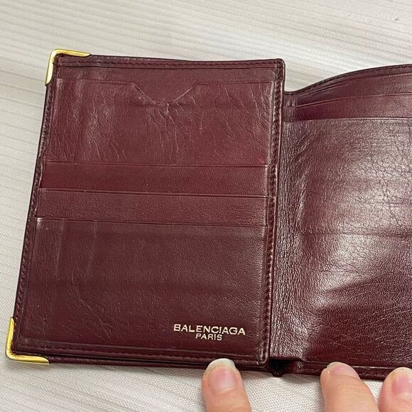 Balenciaga Paris Maroon Deep Red VTG Leather Wallet - Picture 6 of 9